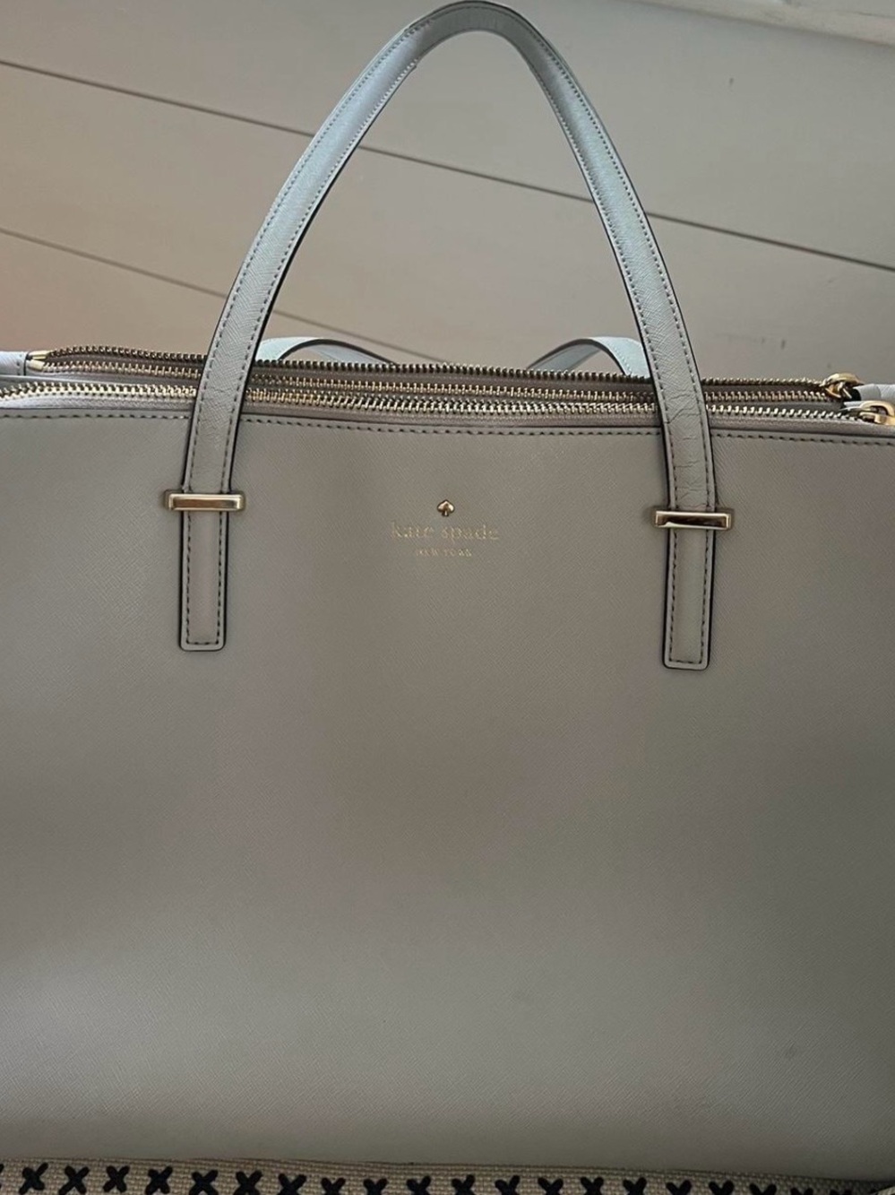 Kate Spade Grey Tote Purse — Saffiano Tote with Gold Hardware - Picture 3 of 8
